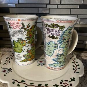 NWT Set of 2 Dunoon English Fine China Coffee/Tea Mugs Stoneware British Maps